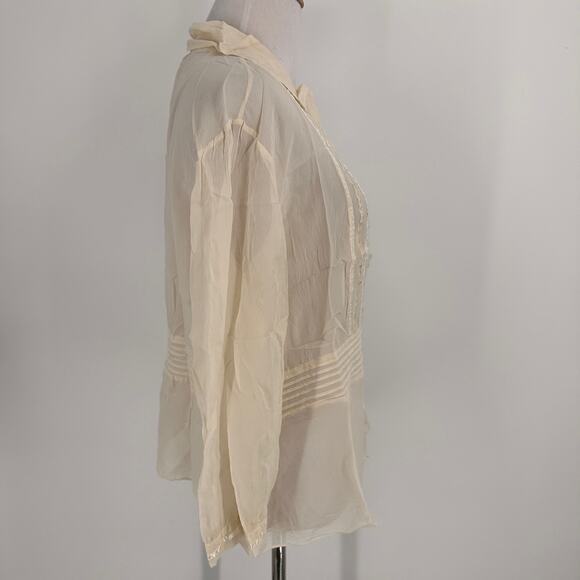 Anthro Tapemeasure Cream Sheer Silk Button Up Blouse Size 10 - Picture 3 of 6